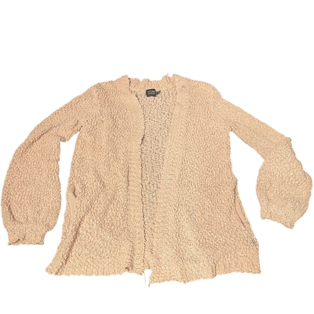 Volcom Pink Peach Popcorn Knit Open Front Cardigan Balloon Sleeveโ XS/S Pocket